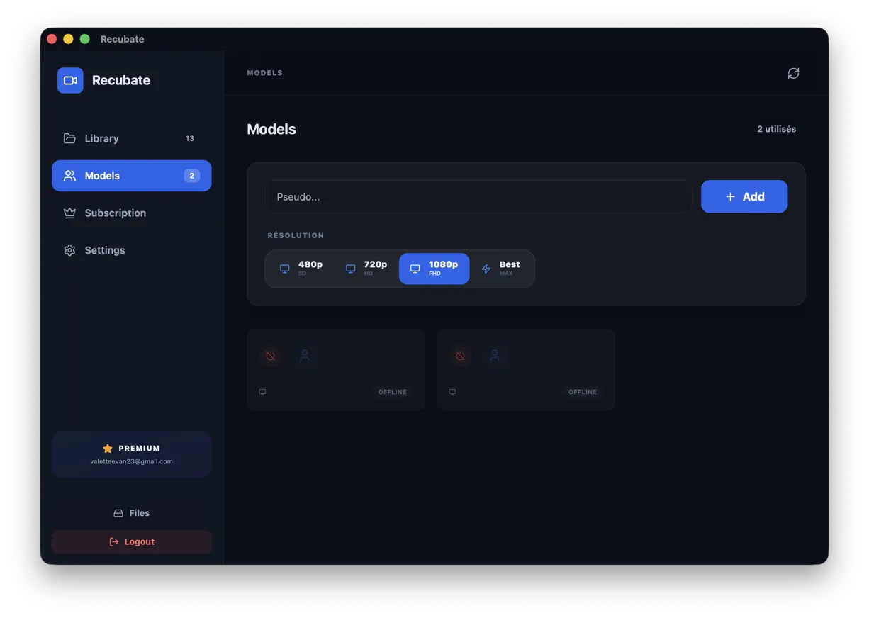 CamDownloader model monitoring dashboard